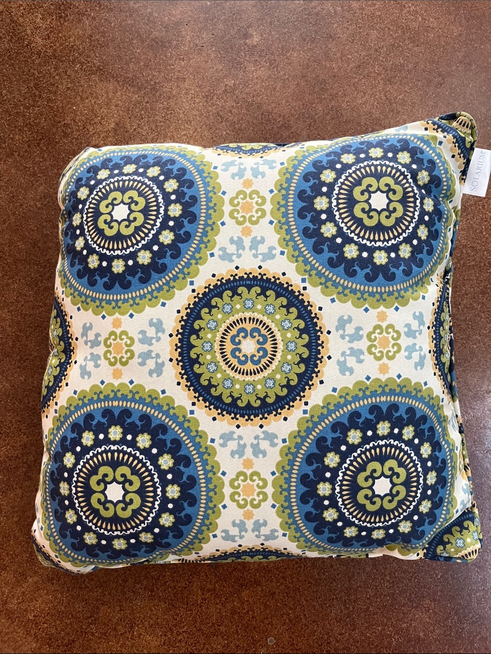 Blue & Green Outdoor Medallion Accent Pillow
